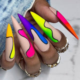 Lianfudai 24Pcs False Nails With Glue Almond Pink Butterfly Design Detachable Rhinestones Acrylic Fake Nails long stiletto Press On Nails