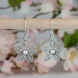 Lianfudai Vintage Simple Flower Earrings  Silver Color  Hoop Earrings for Women