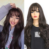 Lianfudai Synthetic Wigs  for Woman with Bangs Long Natural Wave Ombre 613 Color Cosplay/Daily/Party  Heat Resistant Fibre Hair