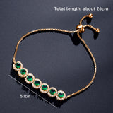 Lianfudai Geometric Green Zircon Bracelet & Bangles for Women Shiny Crystal CZ Tennis Bracelets Weddings Party Statement Jewelry