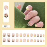 Lianfudai 24pcs Small Fresh White Flowers Decorated Frosted Matte Wearable Fake Nails Suitable Fairy Girl Summer Hand Decoration T