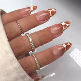 Lianfudai 24Pcs Glitter Pink Gradient French False Nails with Glue Long Almond Fake Nails Round Head Wearable Press on Nail Tips Manicure