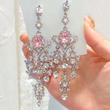 Lianfudai gifts for women  Shine Full Rhinestone Vintage Baroque Pink Crystal Love Heart Earrings Sweet Silver Stud Earrings  jewelry  korean earrings