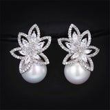 Lianfudai Fashion Imitation Pearl Wedding  Jewelry Elegant Zircnia Crystals Stud Earrings For Women Patry Dress Accessories CE1858