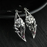 Lianfudai New Lotus Silver Color Earrings Elf Jewelry Fashion Floral Design Ladies Pendant Earrings Gift