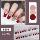 Lianfudai Autumn French False Nails with Butterfly Pearl Decor Bride Fake Nail Wearable Press on Nails Coffin Ballet Nail Tips for Girls