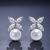 Lianfudai Fashion Imitation Pearl Wedding  Jewelry Elegant Zircnia Crystals Stud Earrings For Women Patry Dress Accessories CE1858