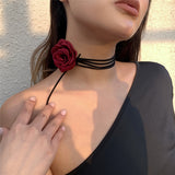 Lianfudai Romantic Gothic Big Rose Flower Clavicle Chain Necklace for Women Ladies Korean Fashion Adjustable Rope Choker Y2K Accessories