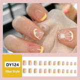 Lianfudai 24pcs Lemon Short Wear Tips Nail False Patch Press on Nails Supplies for Professionals Artifical Fake Nails Faux Ongles Uñas