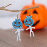 Lianfudai Cute Halloween Earrings for Women Stainless Steel Gold Plated Pumpkin Head Earring Boho Beads Jewelry Accessories Free Shipping