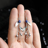 Lianfudai Silver color earrings Ivy Elven earrings Botanical jewelry Plant earrings Leaf design