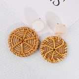 Lianfudai Multiple 27 Style Korea Handmade Wooden Straw Weave Rattan Vine Braid Drop Earrings New Fashion Geometric Long Earrings