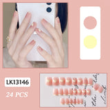 Lianfudai 24pcs Small Fresh White Flowers Decorated Frosted Matte Wearable Fake Nails Suitable Fairy Girl Summer Hand Decoration T