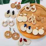 Lianfudai Multiple 27 Style Korea Handmade Wooden Straw Weave Rattan Vine Braid Drop Earrings New Fashion Geometric Long Earrings