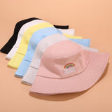 Lianfudai Unisex Foldable Embroidered Bucket Hat Rainbow Print Outdoor Sunscreen Cap Fisherman Hats