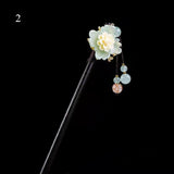 Lianfudai gifts for women  Retro Classic Flower Wood Hair Sticks For Women Handmade Crystal Beads Tassels Hairpins Hanfu Hair Forks Chinese Hair Accessory