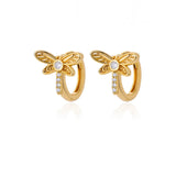 Lianfudai Zircon Dragonfly Butterfly Hoop Earrings For Women Stainless Steel Insect Piercing Earring Cute Vintage Wedding Jewelry aretes