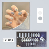 Lianfudai 24pcs Small Fresh White Flowers Decorated Frosted Matte Wearable Fake Nails Suitable Fairy Girl Summer Hand Decoration T