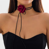 Lianfudai Gothic Elegant Big Rose Flower Clavicle Chain Necklace Women Wed Bridal Sexy Adjustable Choker Mariage Jewelry Y2K Accessories