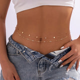 Lianfudai Sexy Flat Snake Chain Waist Belly Belt for Women Summer Beach Bikinis Simple Body Chain Festival Jewelry Accessories