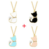 Lianfudai Fashion Enamel Cat Pearl Tail Choker Necklace For Women Gifts Cute Animal Necklaces Pendants Jewelry Dropshipping Colar