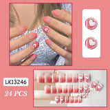 Lianfudai 24pcs Small Fresh White Flowers Decorated Frosted Matte Wearable Fake Nails Suitable Fairy Girl Summer Hand Decoration T