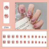 Lianfudai 24pcs Small Fresh White Flowers Decorated Frosted Matte Wearable Fake Nails Suitable Fairy Girl Summer Hand Decoration T