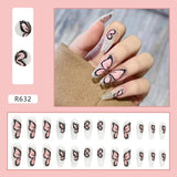 Lianfudai 24Pcs/Box Sweet Short Round/Square Head False Nail Art Full Cover Detachable Artificial Fake Nails Ballerina Press on Nails Tips