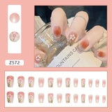 Lianfudai 24pcs Small Fresh White Flowers Decorated Frosted Matte Wearable Fake Nails Suitable Fairy Girl Summer Hand Decoration T