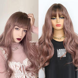 Lianfudai Synthetic Wigs  for Woman with Bangs Long Natural Wave Ombre 613 Color Cosplay/Daily/Party  Heat Resistant Fibre Hair