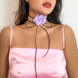 Lianfudai Romantic Gothic Big Rose Flower Clavicle Chain Necklace for Women Ladies Korean Fashion Adjustable Rope Choker Y2K Accessories