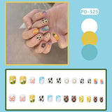 Lianfudai 24pcs Small Fresh White Flowers Decorated Frosted Matte Wearable Fake Nails Suitable Fairy Girl Summer Hand Decoration T