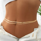 Lianfudai Sexy Flat Snake Chain Waist Belly Belt for Women Summer Beach Bikinis Simple Body Chain Festival Jewelry Accessories