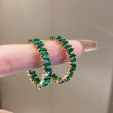 Lianfudai Luxury High Quality Inlay CZ Hoop Earrings Round Green Zircon Crystal Earring for Women Engagement Party Statement Jewelry