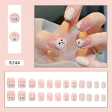 Lianfudai 24pcs Small Fresh White Flowers Decorated Frosted Matte Wearable Fake Nails Suitable Fairy Girl Summer Hand Decoration T