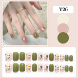 Lianfudai 24pcs Small Fresh White Flowers Decorated Frosted Matte Wearable Fake Nails Suitable Fairy Girl Summer Hand Decoration T