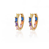 Lianfudai Rainbow Zircon Earrings for Women Stainless Steel Hoop Earring New Trending Luxury Aesthetic Jewelry aretes mujer