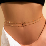 Lianfudai Sexy Flat Snake Chain Waist Belly Belt for Women Summer Beach Bikinis Simple Body Chain Festival Jewelry Accessories