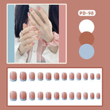 Lianfudai 24pcs Small Fresh White Flowers Decorated Frosted Matte Wearable Fake Nails Suitable Fairy Girl Summer Hand Decoration T