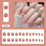 Lianfudai 24pcs Small Fresh White Flowers Decorated Frosted Matte Wearable Fake Nails Suitable Fairy Girl Summer Hand Decoration T