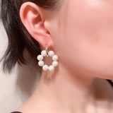 Lianfudai Asymmetric Natural Freshwater Pearl Earrings New Trend Double Circle Dangle Earrings French Unusual Drop Earrings