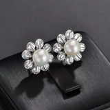 Lianfudai Fashion Imitation Pearl Wedding  Jewelry Elegant Zircnia Crystals Stud Earrings For Women Patry Dress Accessories CE1858