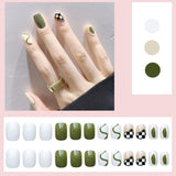 Lianfudai 24pcs Small Fresh White Flowers Decorated Frosted Matte Wearable Fake Nails Suitable Fairy Girl Summer Hand Decoration T