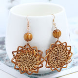 Lianfudai Multiple 27 Style Korea Handmade Wooden Straw Weave Rattan Vine Braid Drop Earrings New Fashion Geometric Long Earrings