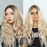 Lianfudai Synthetic Wigs  for Woman with Bangs Long Natural Wave Ombre 613 Color Cosplay/Daily/Party  Heat Resistant Fibre Hair