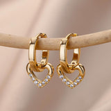 Lianfudai Vintage Zircon Heart Earrings For Women Stainless Steel Gold Plated Piercing Earring 2023 Trend New Luxury Jewelry aretes mujer