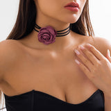 Lianfudai Gothic Elegant Big Rose Flower Clavicle Chain Necklace Women Wed Bridal Sexy Adjustable Choker Mariage Jewelry Y2K Accessories