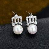 Lianfudai Fashion Imitation Pearl Wedding  Jewelry Elegant Zircnia Crystals Stud Earrings For Women Patry Dress Accessories CE1858