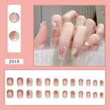 Lianfudai 24pcs Small Fresh White Flowers Decorated Frosted Matte Wearable Fake Nails Suitable Fairy Girl Summer Hand Decoration T