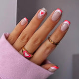 Lianfudai 24pcs White Love Heart Fake Nail Valentine's Day Gifts for Girl Press on Nails Short Coffin Head Manicure Tool Acrylic Nail Tips